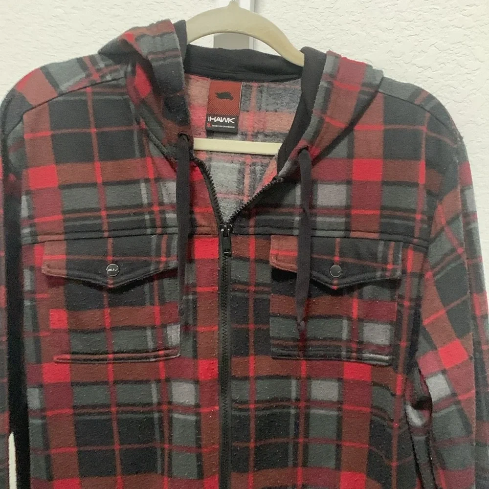 Y2K Tony Hawk Red Plaid Zip Up Hoodie - Picture 2 of 7